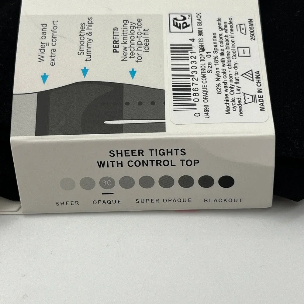 Hue Opaque Tights Womens Size 1 Black Control Top Perfit Technology Pantyhose